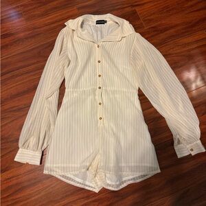 PrettyLittleThing Cream Striped Romper